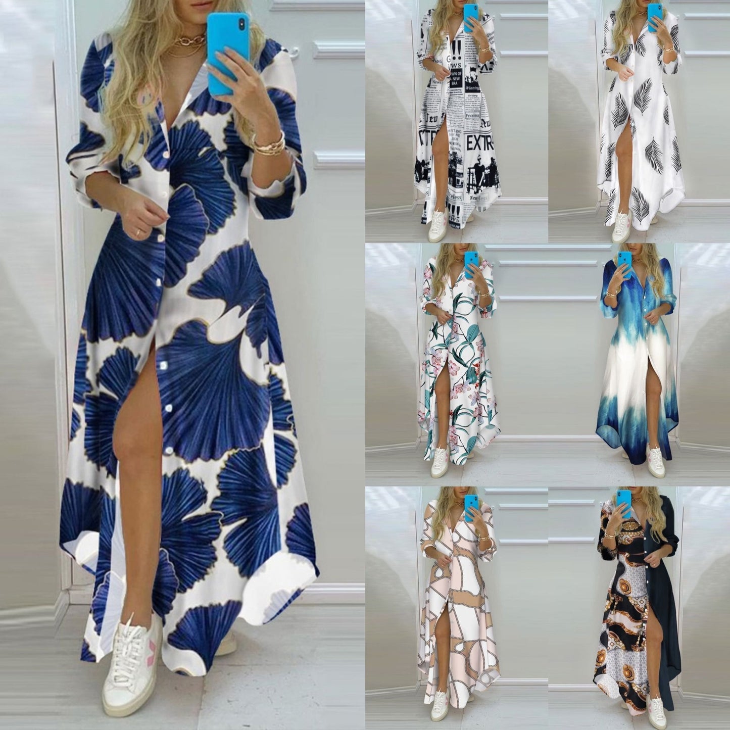 Fashion Print Long-Sleeved Dress with Sexy Design