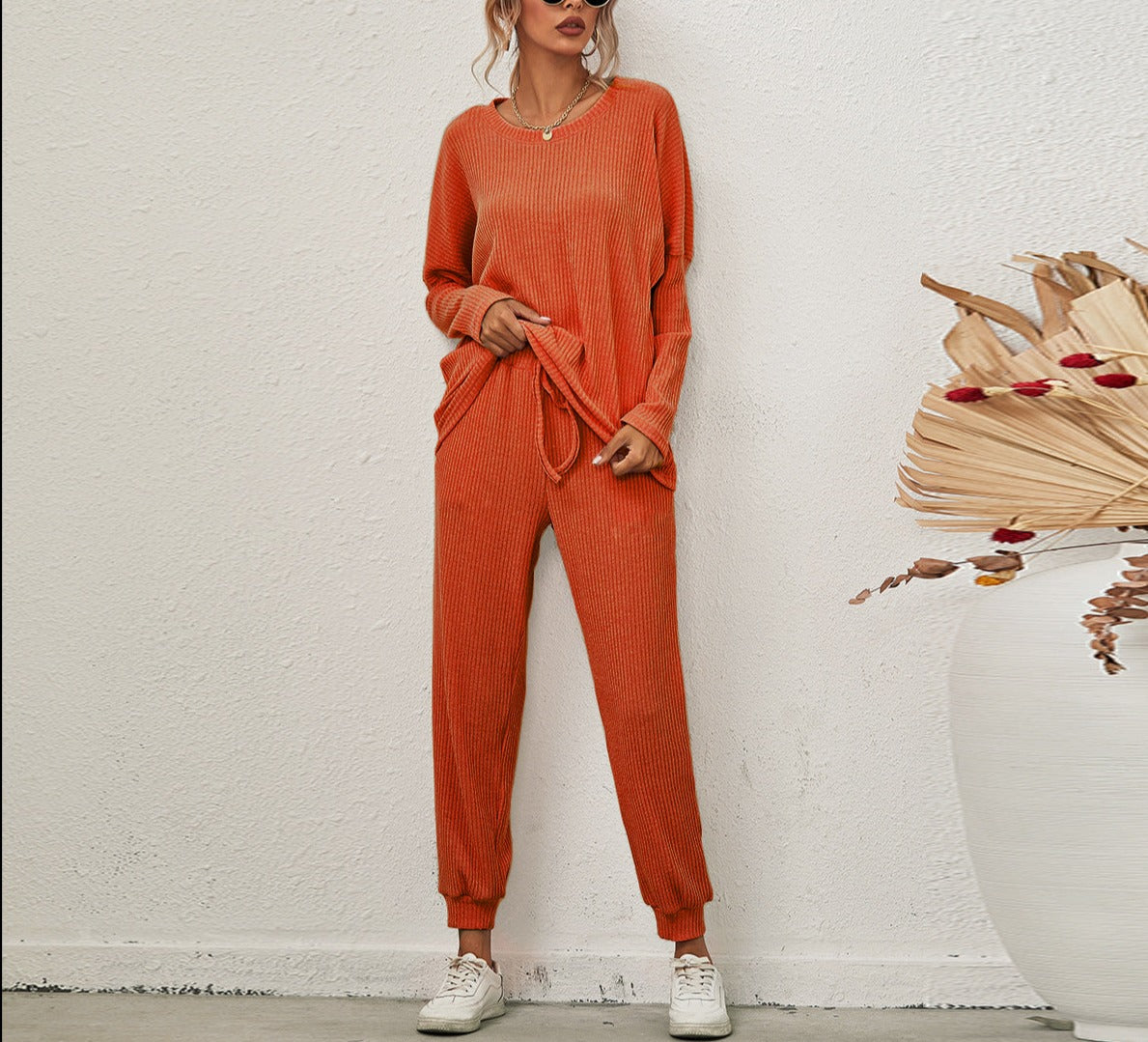 Solid Color Long Sleeve Loose Casual Suit Homewear Pajamas