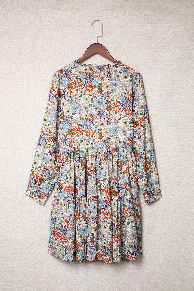 Women's Floral Long Sleeve Dress V Neck