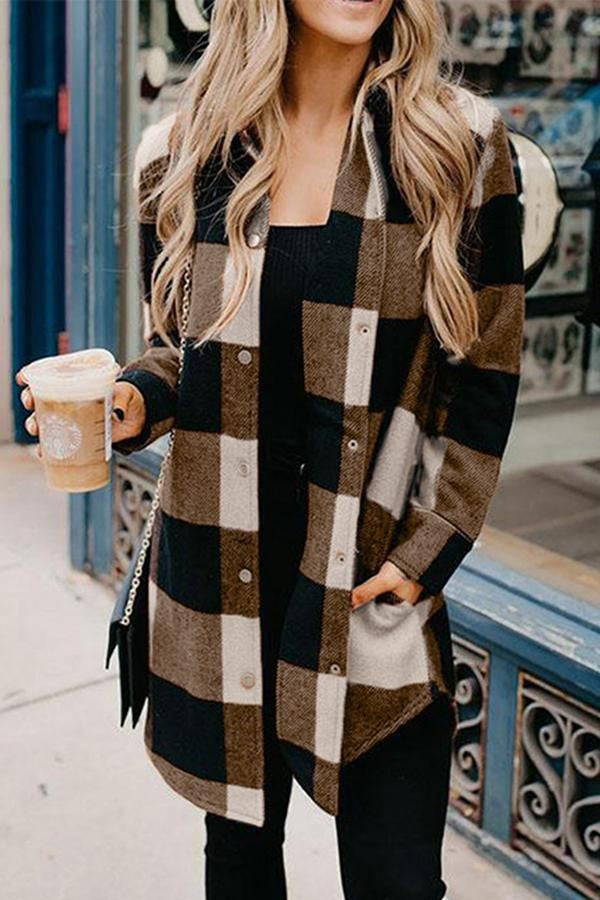 Plaid Print Mid-Length Sweater with Long Sleeves