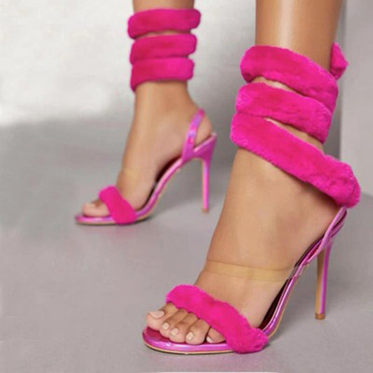 Summer Open-toe Fur High-heeled Sandals