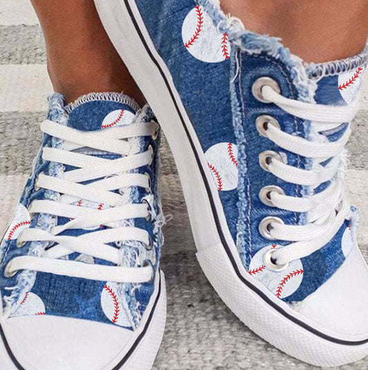 Fashion Wash Denim Lace Up Sneakers