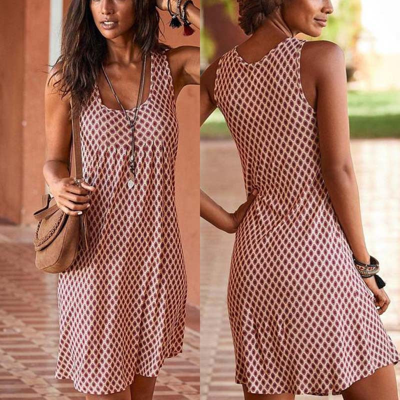 Sleeveless round neck positioning print dress