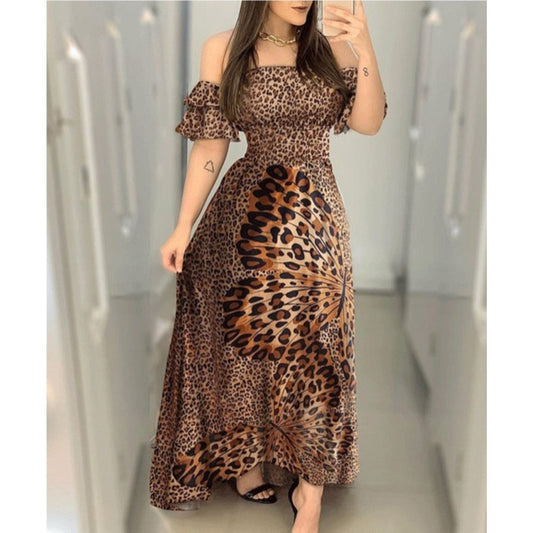 Leopard Print Shoulder Butterfly Print Dress