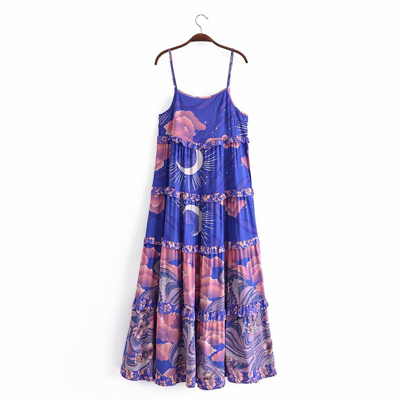 Layered Cake Dress in Rayon Fabric with Water Print