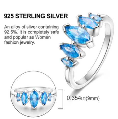 925 Sterling Silver Ring with Blue Zircon Stone