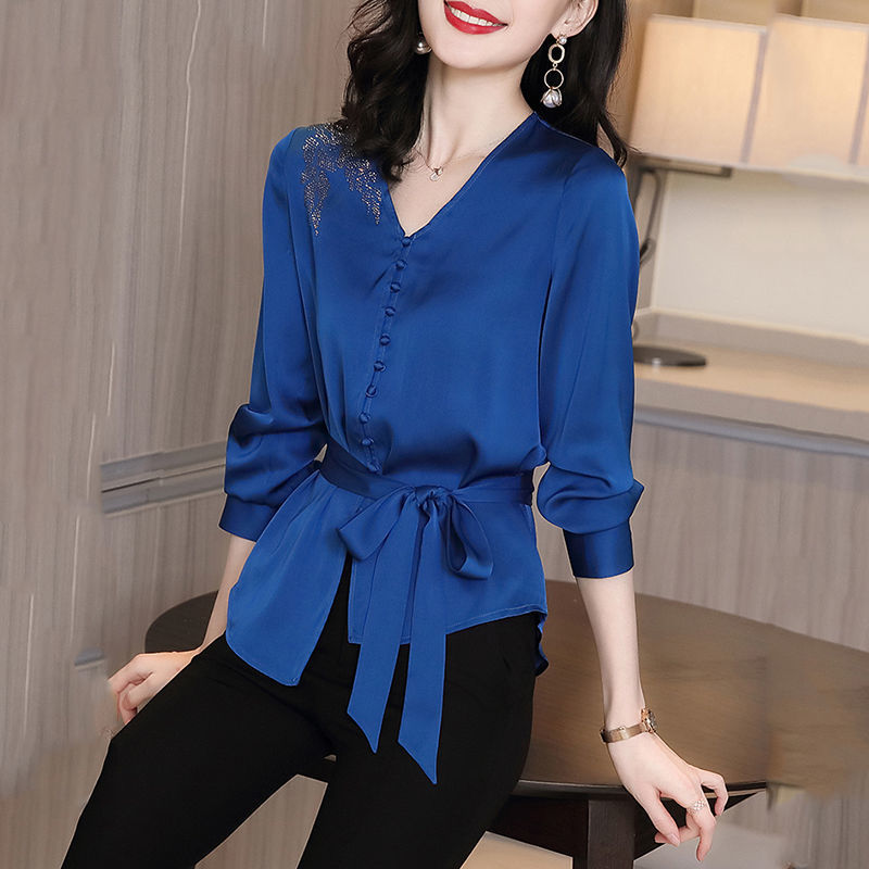 Lace-up Silk Blouse Women's Fashion