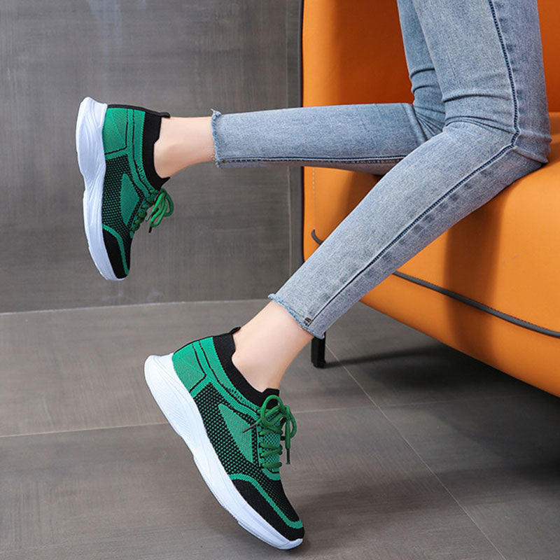 Women Sneakers Lace-up Mesh Green Black Sports Shoes