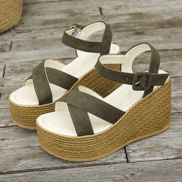 Summer Casual Non-Slip Wedge Sandals for Women: Cross-Strap Platform Shoes with Hemp Heels