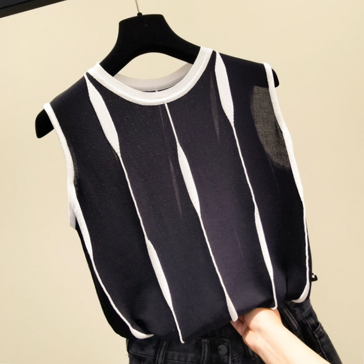 Women's Contrast Color Striped Vest Outer Wear