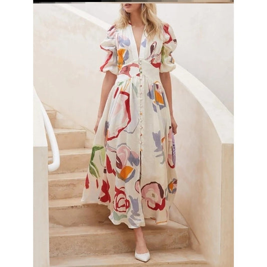 Capture the Bohemian Spirit with a Long Chiffon Print Beach Dress