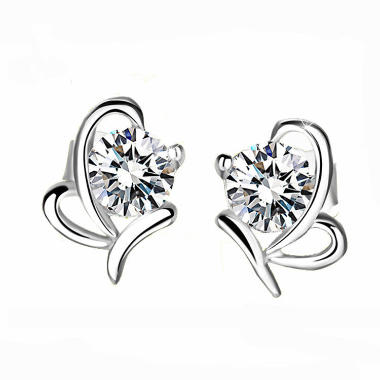 Silver Butterfly Studs Diamond Silver Earrings Zircon