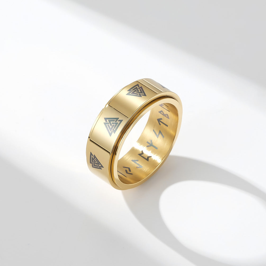 Nordic Viking Text Rotating Stainless Steel Ring