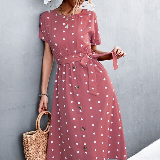 Stylish Single-Breasted Polka Dot Dress for Women