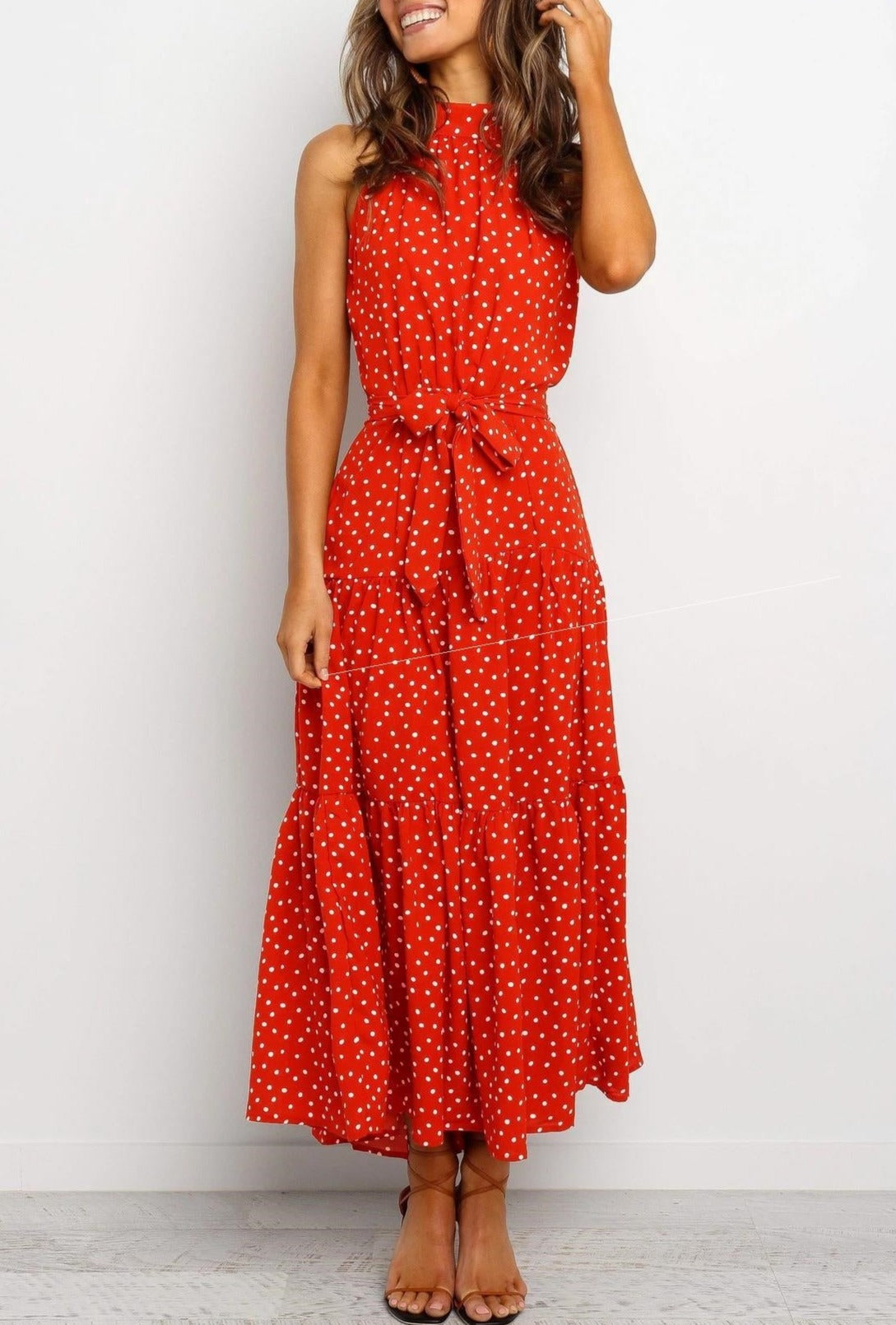 Lace-Up Halter Print Dress