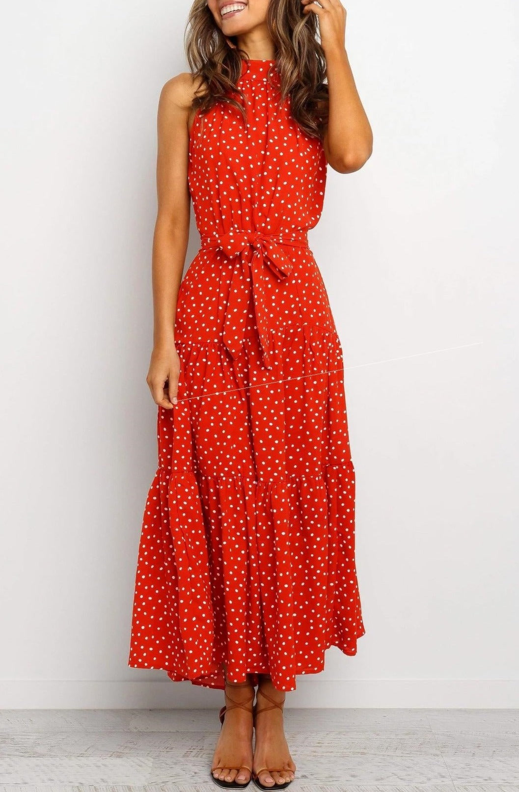 Lace-Up Halter Print Dress