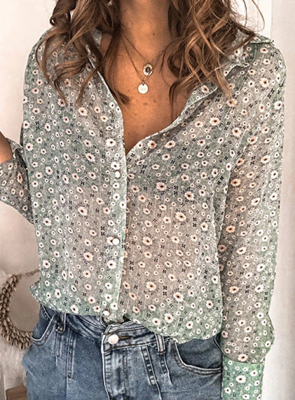Lapel Button Long-sleeved Ladies Shirt