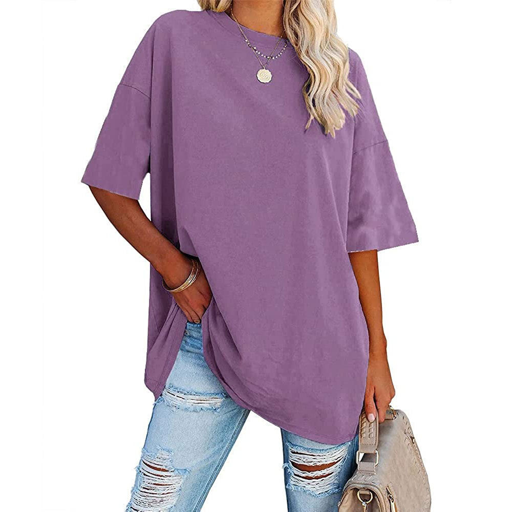 Loose Drop Shoulder Sleeves Round Neck Short Sleeve Top