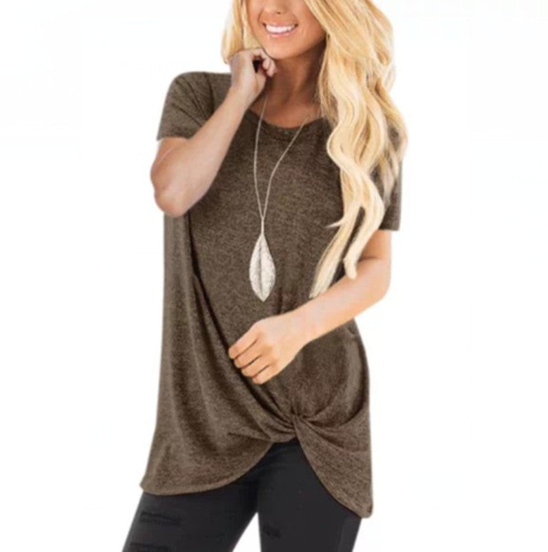 Knotted Round Neck Top Short Sleeve T-Shirt