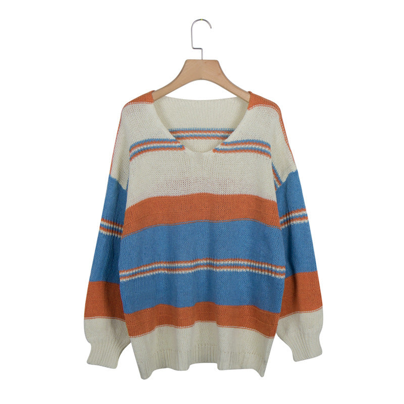 Casual loose solid color printed sweater