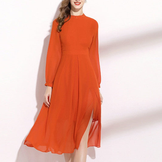 Orange Long Sleeve Dress Elegant Lady