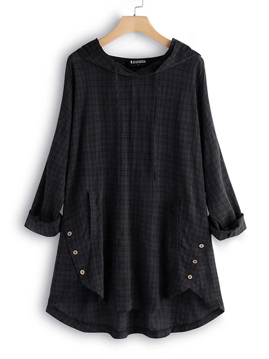 Trendy Oversized Plaid Asymmetric Hoodie for Women