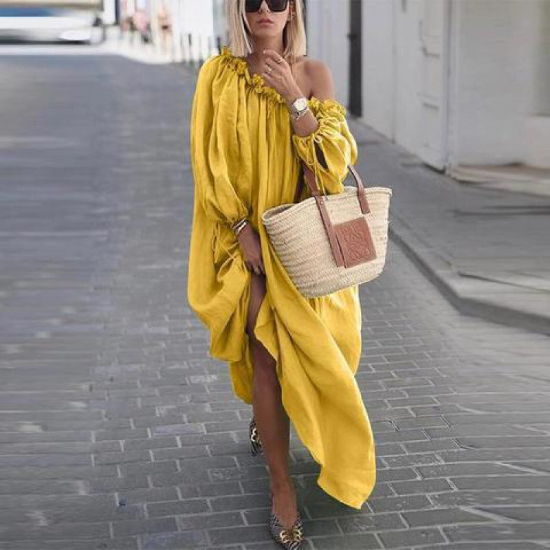 Comfy Oversized Long-Sleeve Dress in Solid Color