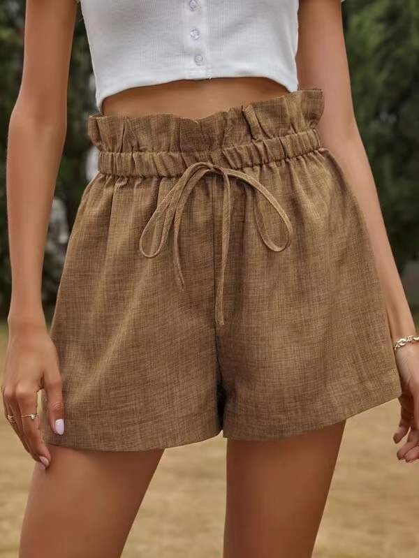 Women's Fashion High Waist Lace-up Loose Wide Leg Shorts