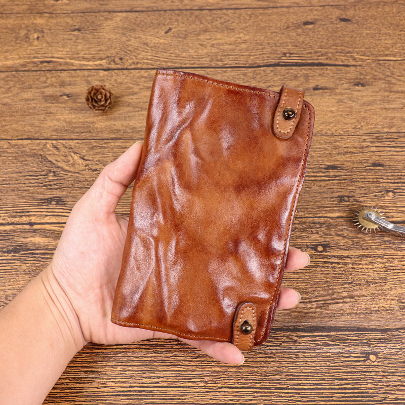 Hand-Painted Old Style Long Wallet for Men - Made from Top Layer Cow Leather
