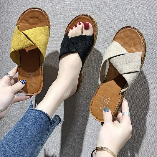 New Slippers Women's Korean-style Flat Flip-flops Cross Fashion Outerwear Women's Sandals