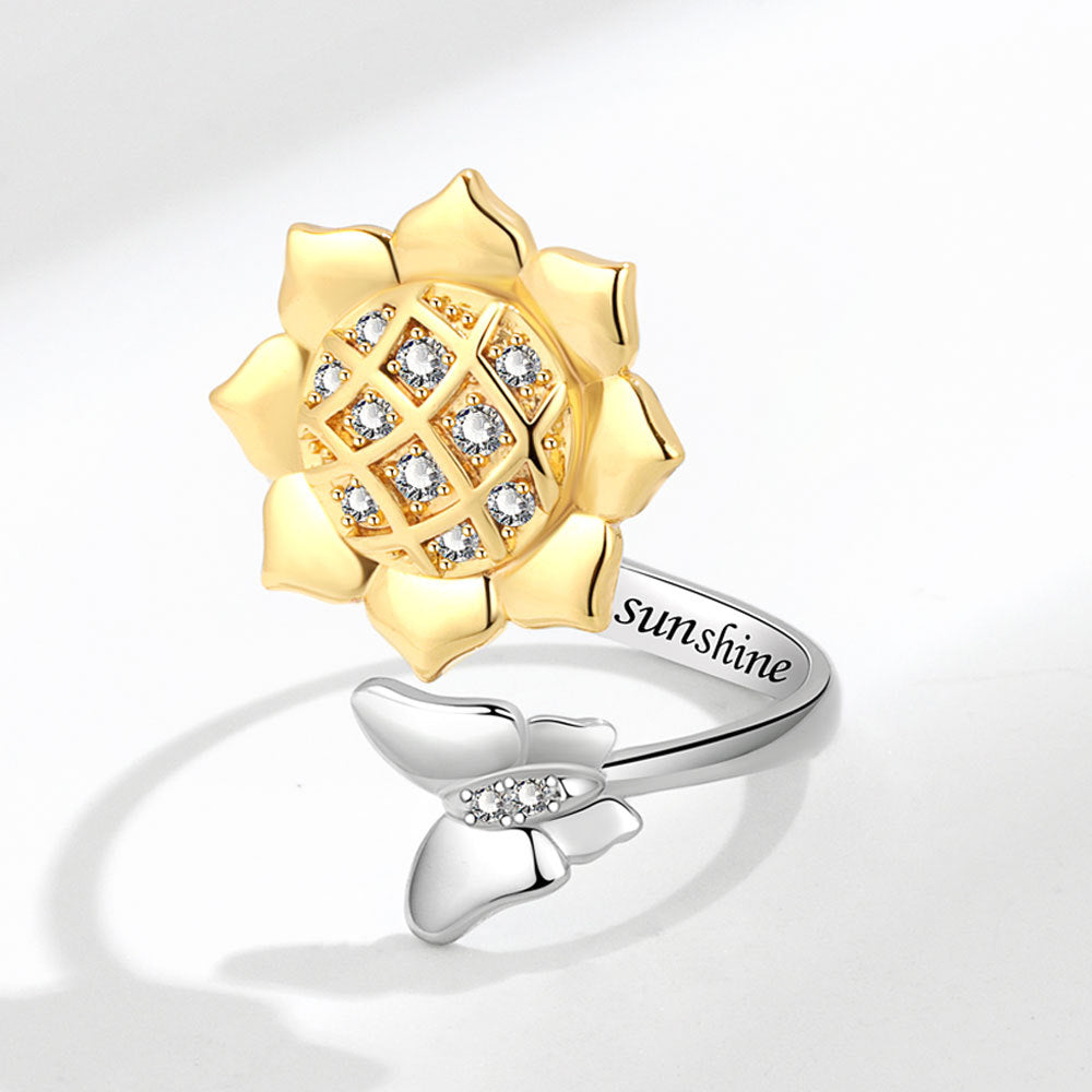 Fashion Adjustable Sunflower Rotating Ring