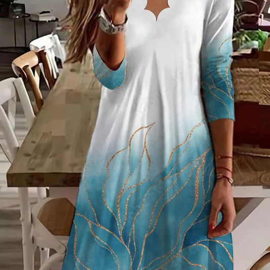 Wavy Collar Mid-sleeve Mid-length Dress for Women