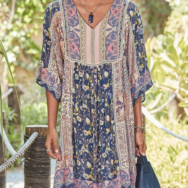 Bohemian Print V-neck Dress