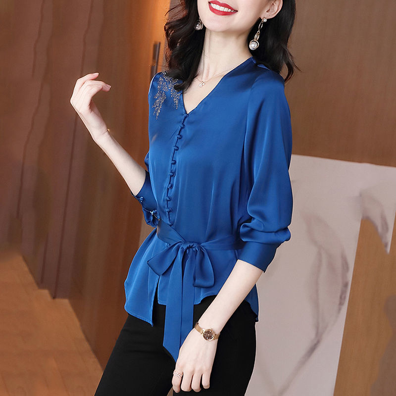 Lace-up Silk Blouse Women's Fashion