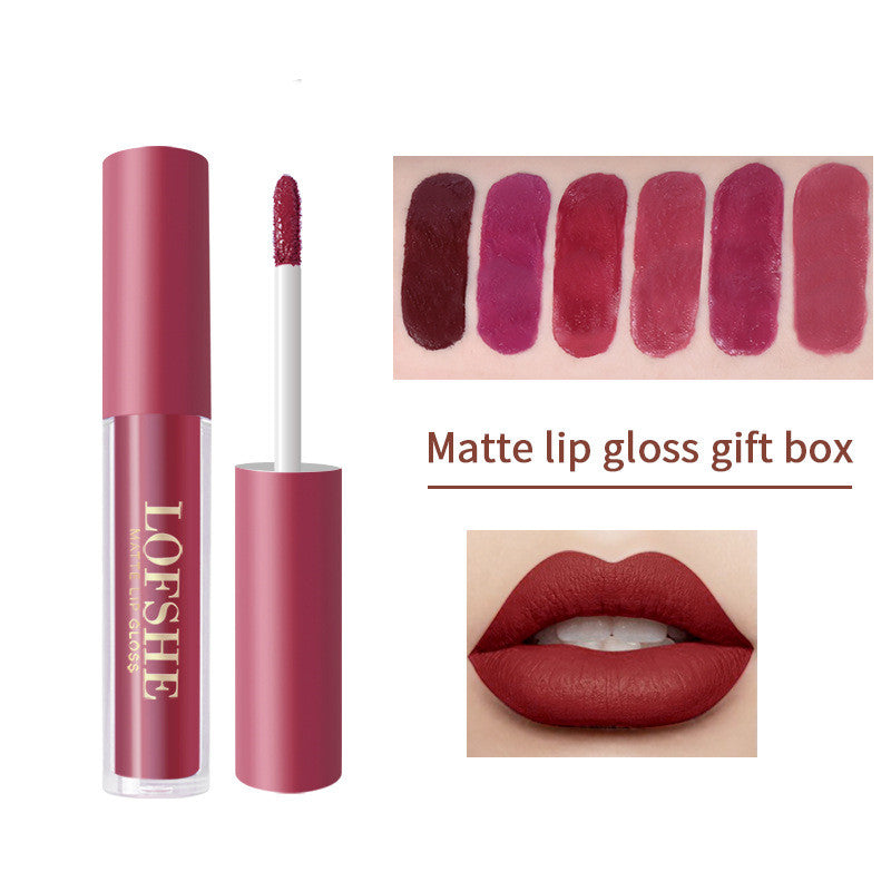 LOFSHE 6 Color Matte Non Stick Cup Lip Gloss Lipstick Set Boxed