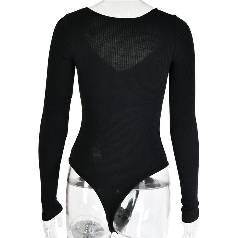 Long Sleeve V-Neck Top with a Flattering Low-Cut Design