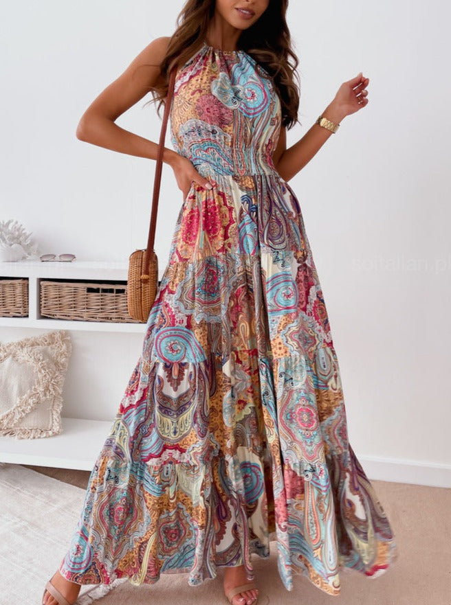 New Fashion Sexy Floral Halter Dress Bohemian Long Skirt