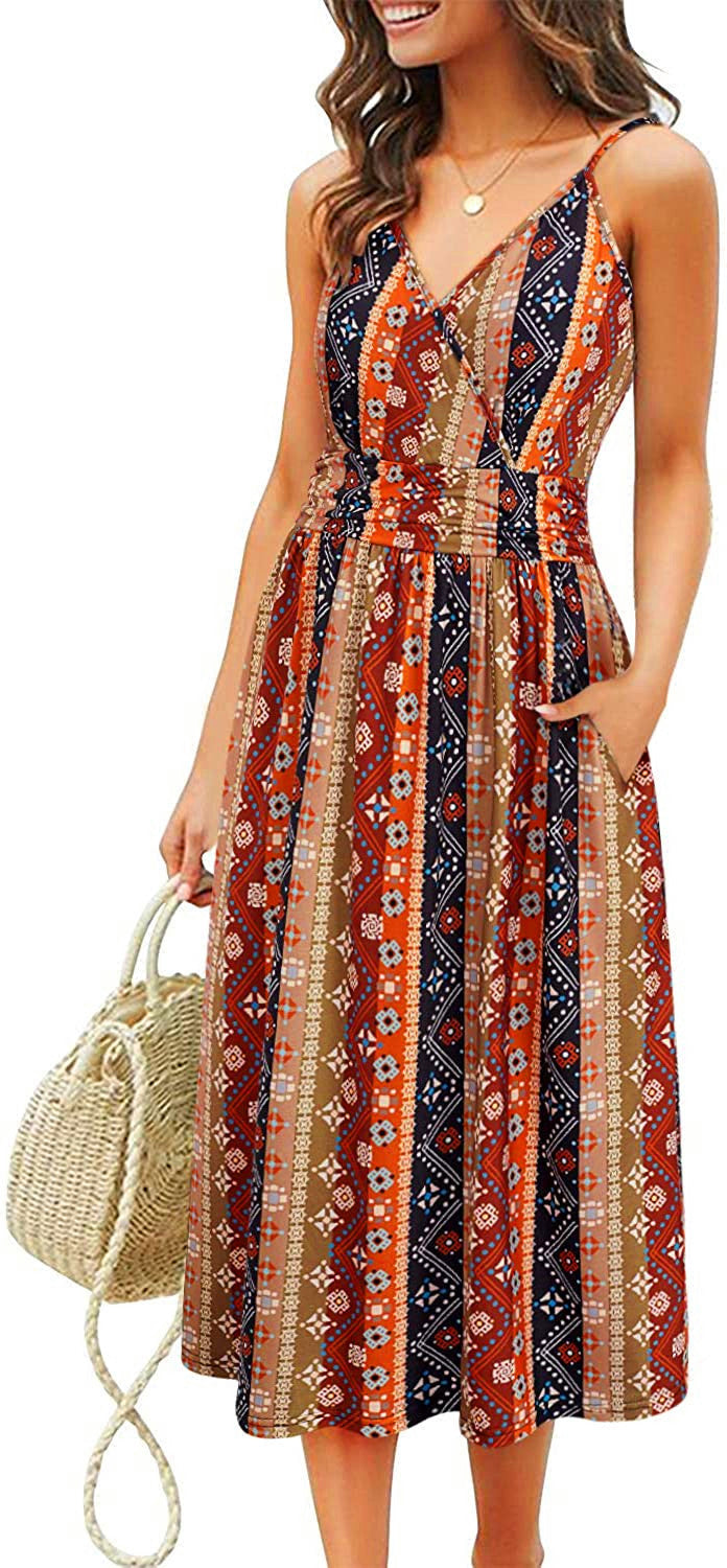 Women's Printed Sling Loose Pocket Dress