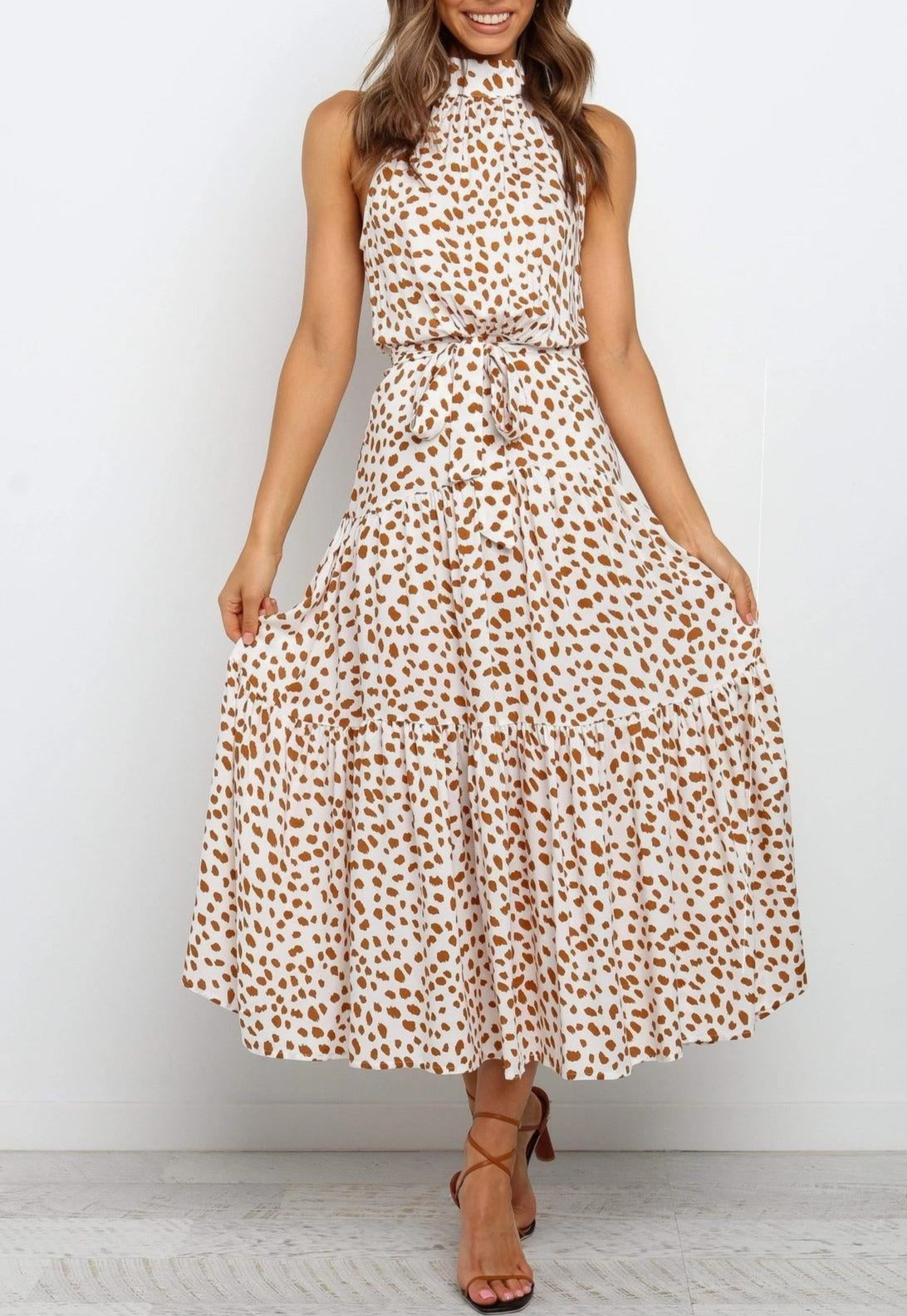 Lace-Up Halter Print Dress