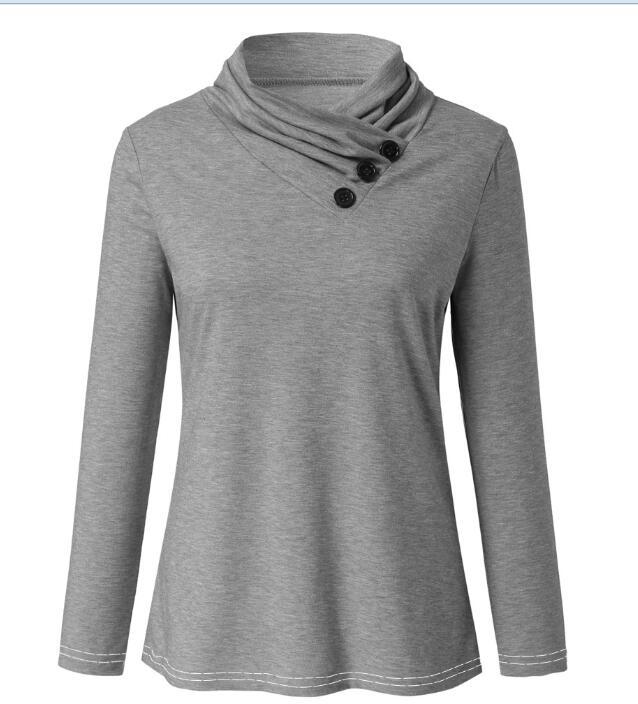 Hot Sale V-Neck Button High-Neck Multicolor Long-Sleeved T-shirt