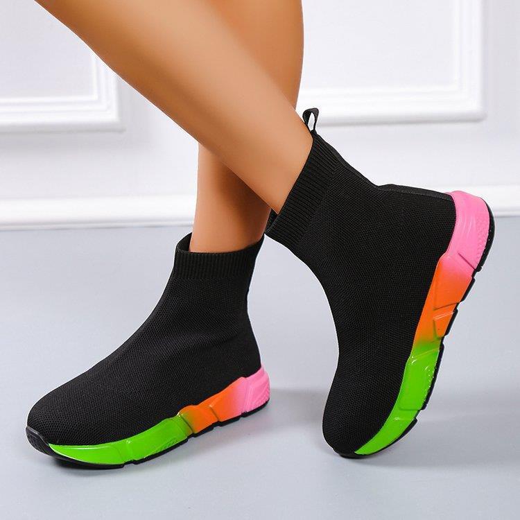 Iridescent Shoes Platform Black Ankle Boots For Women