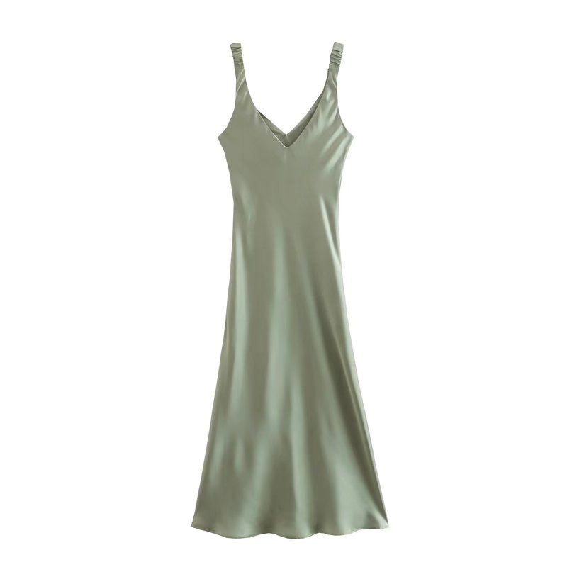 Women's Vintage Satin Textured Halter Dress