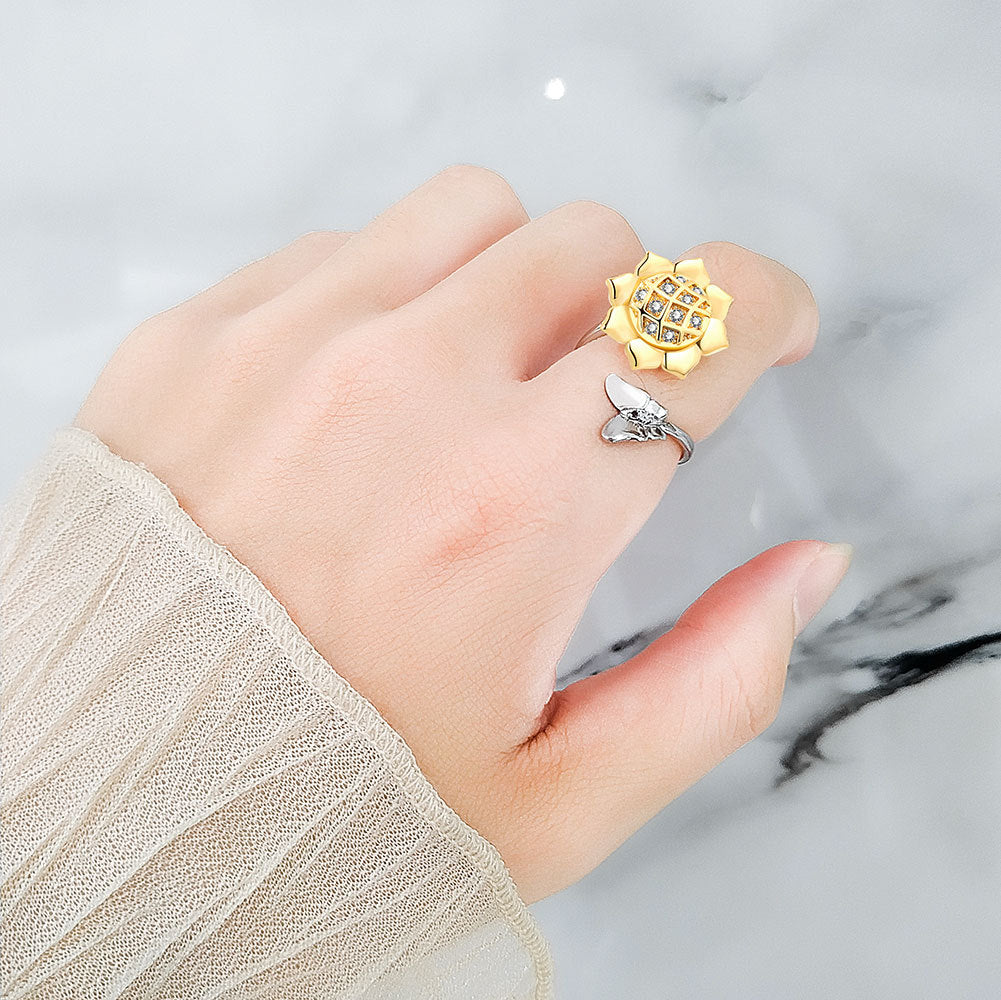 Fashion Adjustable Sunflower Rotating Ring