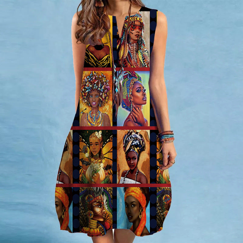 Medium Length Bohemian 3D Foreign Trade Printing Dress