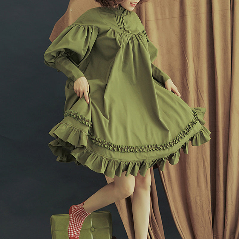 Lolita Princess Dress: Long Sleeve Lace Dress with Button Detail