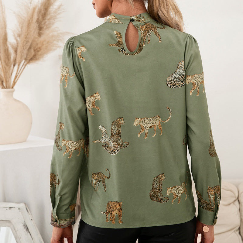 Leopard Print Shirt Long Sleeve Pullover Shirt Top