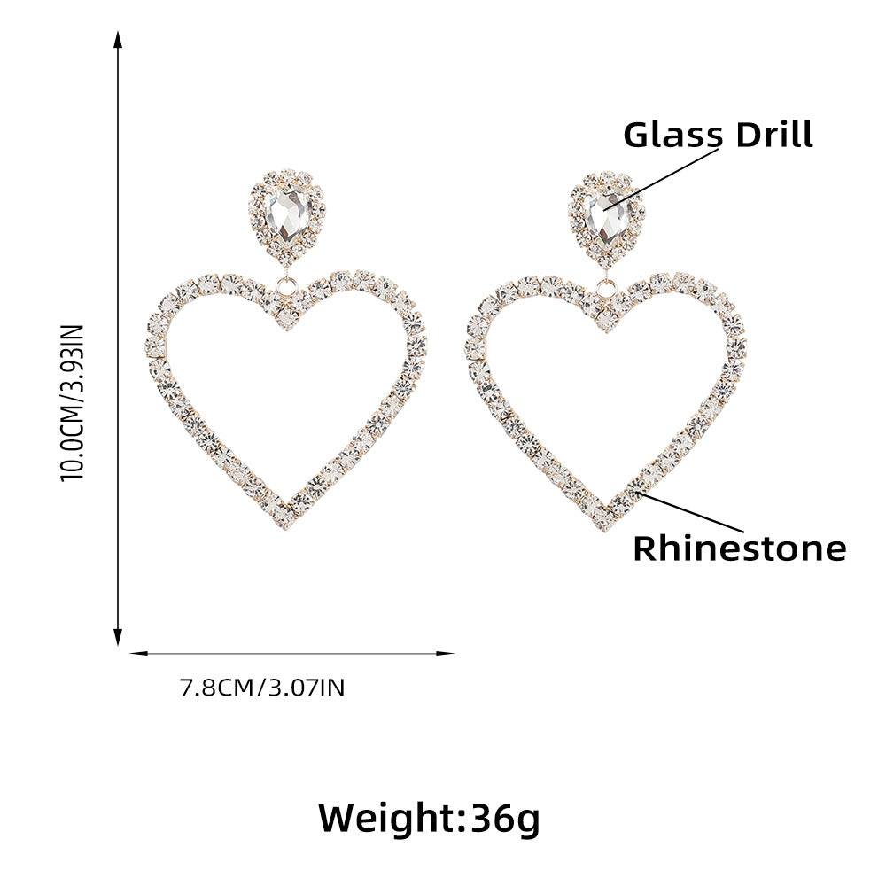 Alloy Diamond Rhinestone Glass Drill Heart-shaped Eardrops Earrings For Women