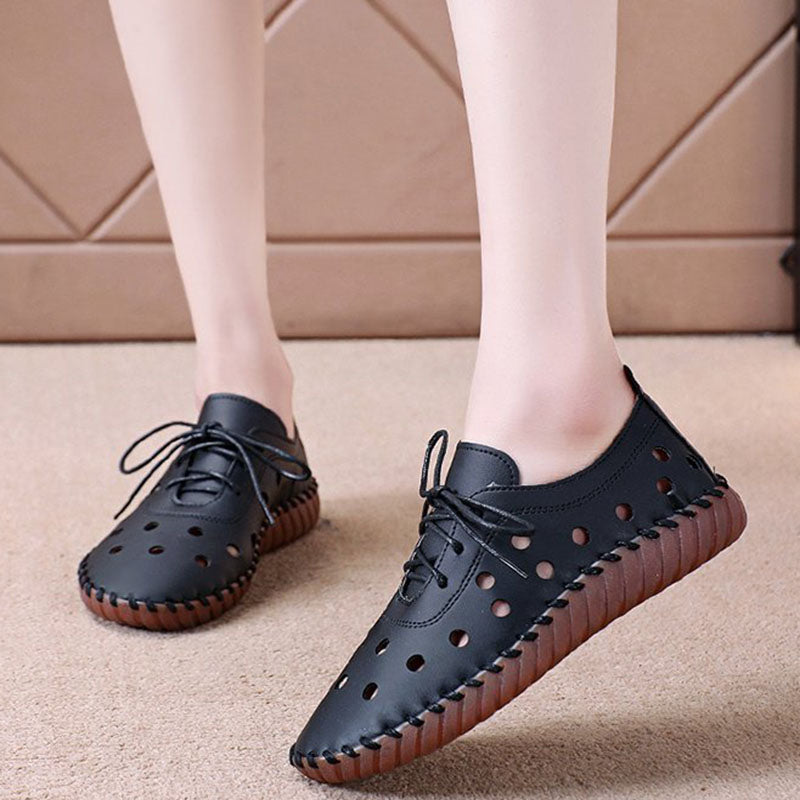 Women Flat Shoes Breathable Hollow Out Lace-up Loafers