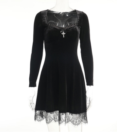 Academy Lace Lace Long Sleeve Square Neck Dress