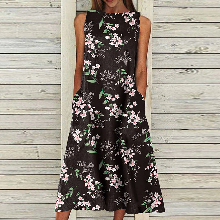 Holiday Dress Bohemian Floral Sleeveless Skirt